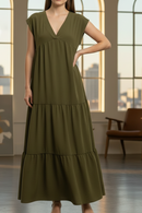 Robe Longue Col V Volants Bellal — Ample & Légère Femme