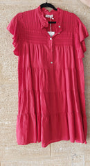 INEVA-ROBE-COURTE-ROUGE-CTON-VOLANTS-COL-MAO