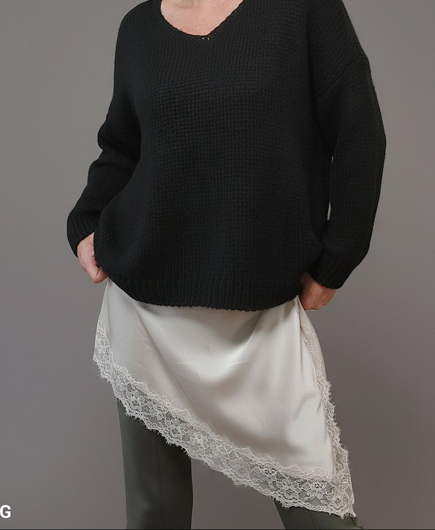 Robe Nuisette Natalia Satinée - Asymétrique Dentelle Bretelles Femme