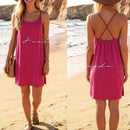Robe Romy fuchsia portée – courte unie bretelles croisées dos, infroissable, taille 36-44