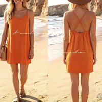 Robe Romy orange portée – courte unie bretelles croisées dos, infroissable, taille 36-44