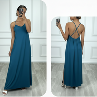 Robe Ruby Longue Bretelles Croisées Dos Fendue – 95% Viscose, Infroissable, Made in Italy, Taille 36-42