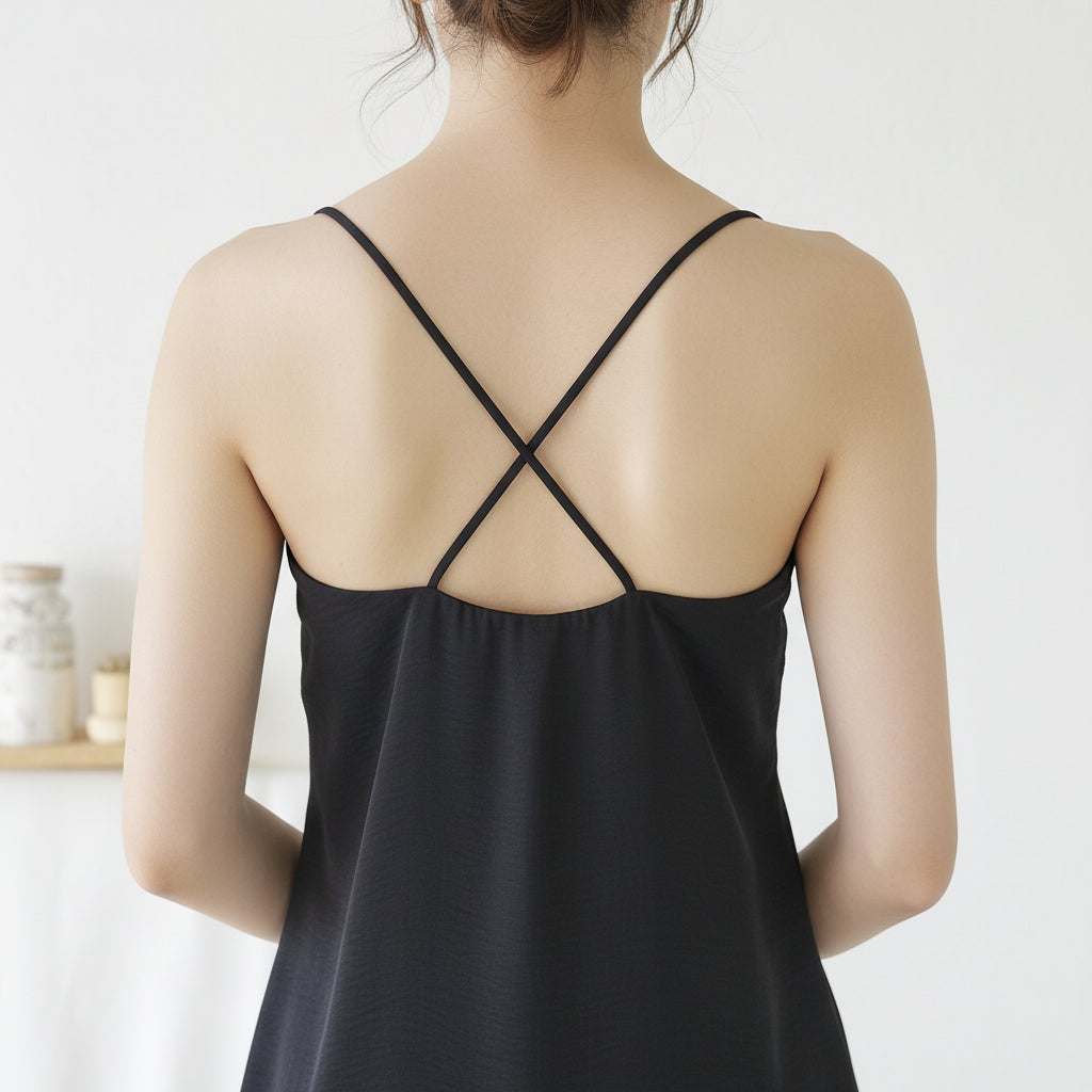 Robe Ruby noire – vue dos bretelles croisées, robe longue fendue 95% viscose