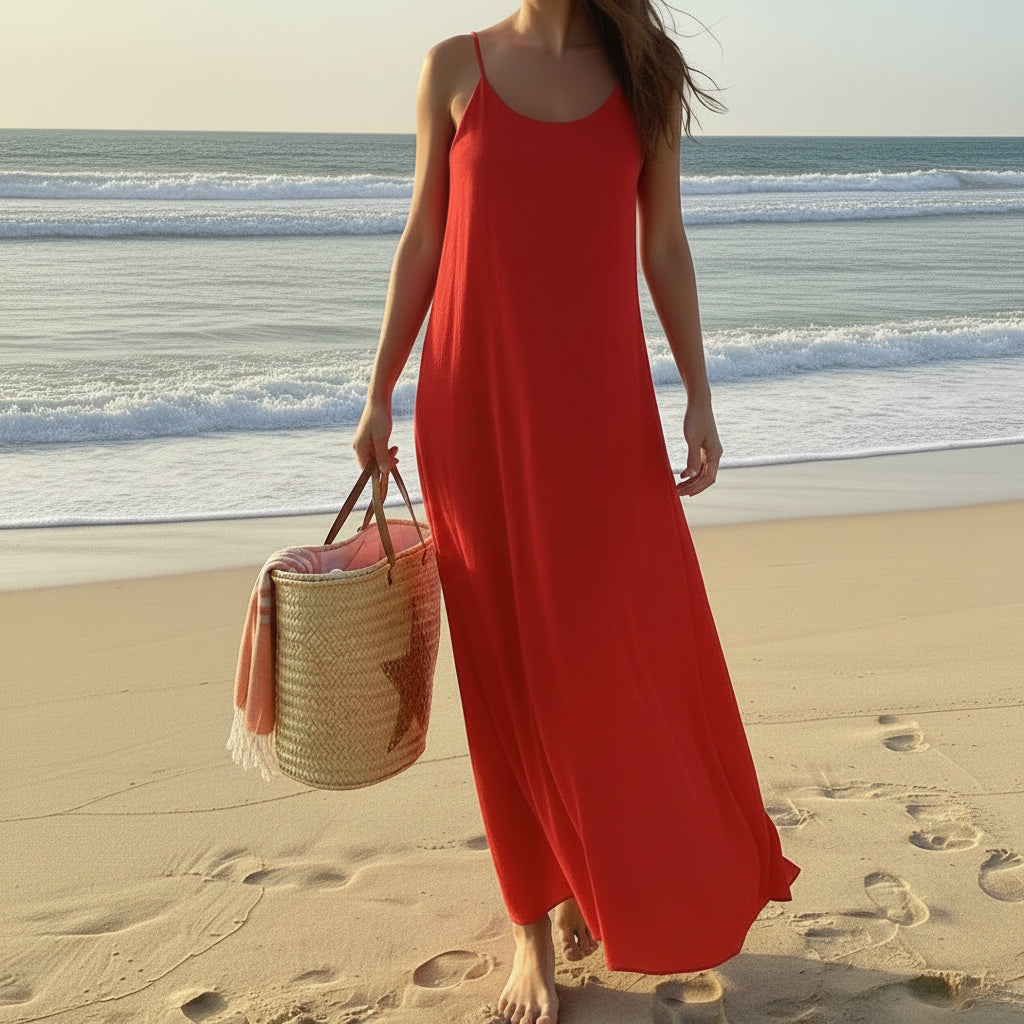 Robe Ruby Longue Bretelles Croisées Dos Fendue – 95% Viscose, Infroissable, Made in Italy, Taille 36-42