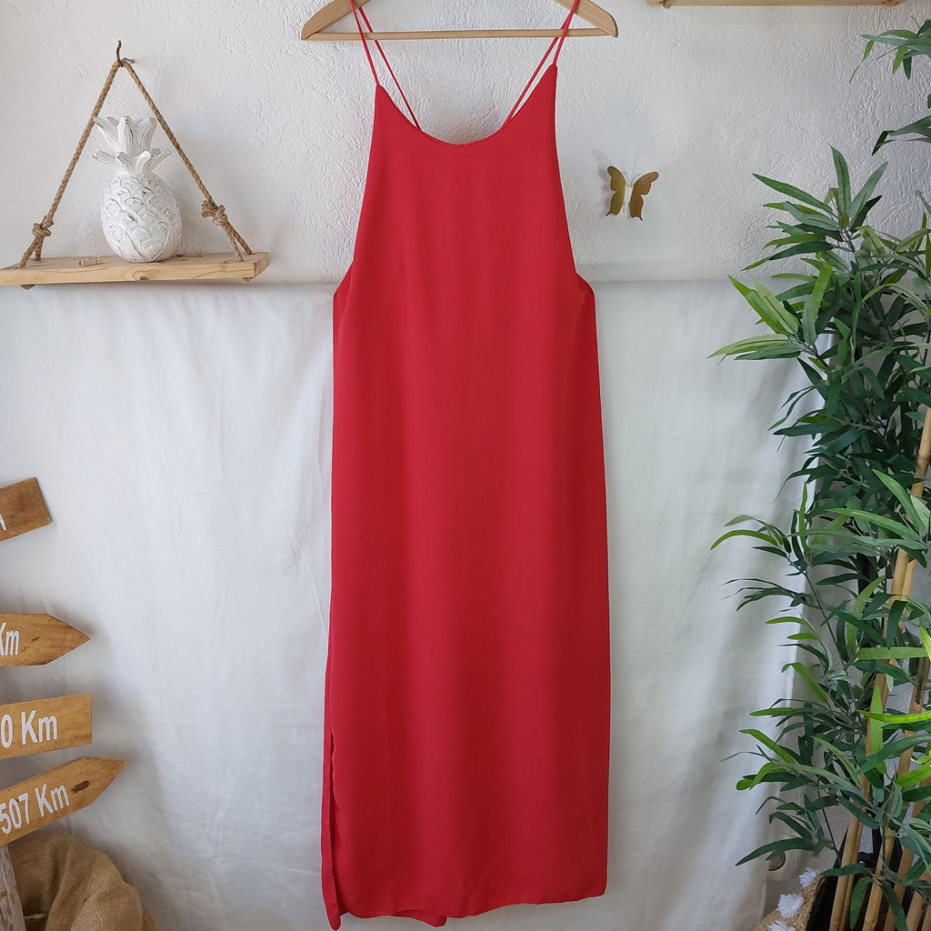 Robe Ruby Longue Bretelles Croisées Dos Fendue – 95% Viscose, Infroissable, Made in Italy, Taille 36-42