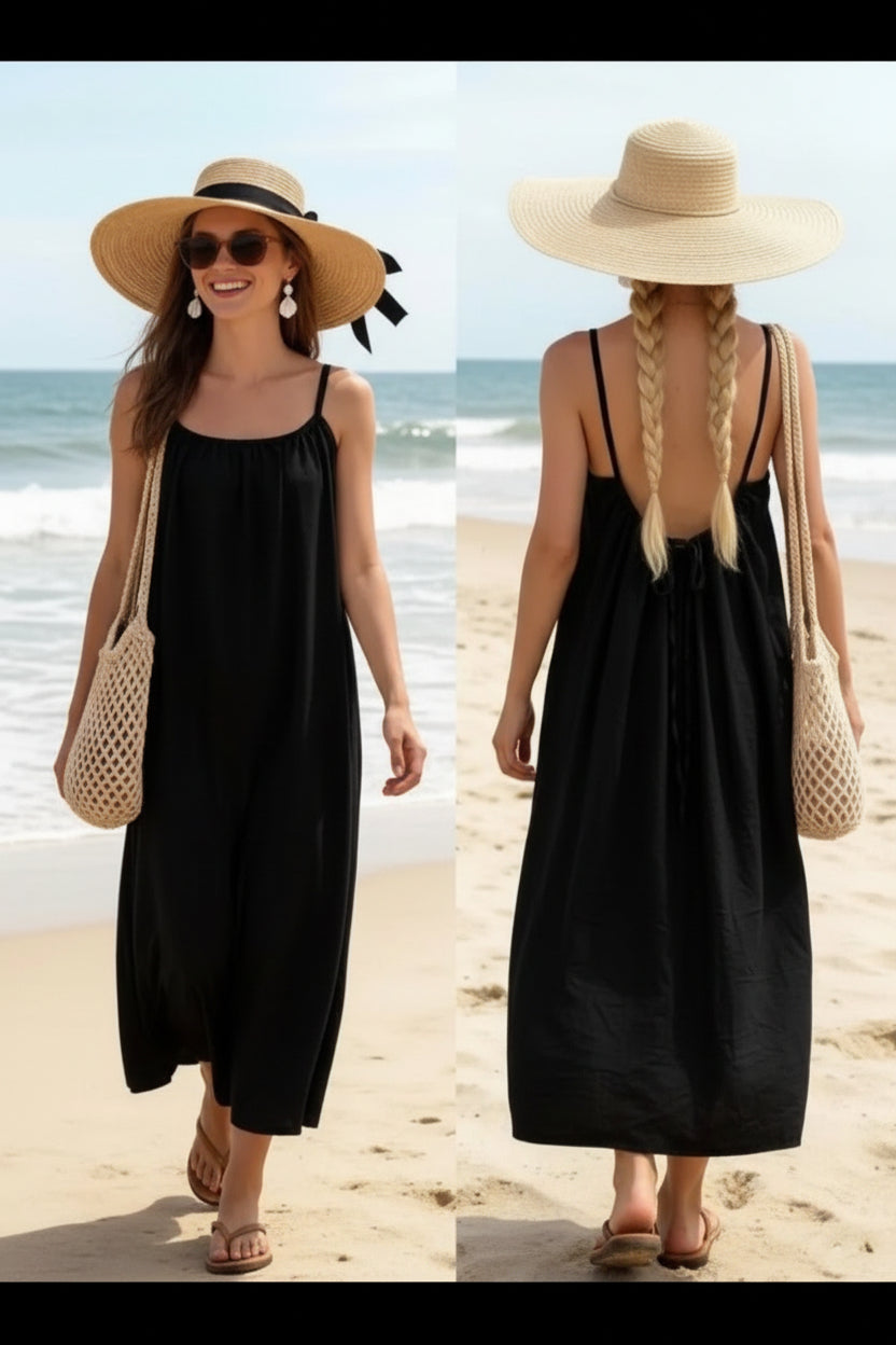 Robe Longue Dos Nu Sevine — Bretelles Fines Cordon Réglable Ample Made in Italy