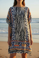 Robe Plage Versus — Poncho Col Bateau Imprimé Léopard Chic Taille Généreuse