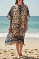 Robe Plage Versus — Poncho Col Bateau Imprimé Léopard Chic Taille Généreuse