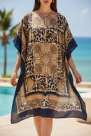 Robe Plage Versus — Poncho Col Bateau Imprimé Léopard Chic Taille Généreuse