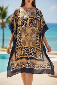 Robe Plage Versus — Poncho Col Bateau Imprimé Léopard Chic Taille Généreuse