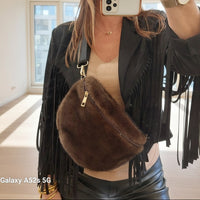 Sac banane Megeve chocolat - fausse fourrure douce bandoulière réglable femme hiver