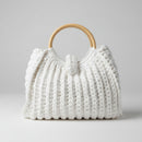 Sac à main tricot grosses mailles anses bois Kuta blanc - ineva