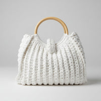 Sac à main tricot grosses mailles anses bois Kuta blanc - ineva
