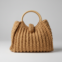 Sac à main tricot grosses mailles anses bois Kuta camel - ineva