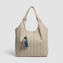 Sac Lacanau – détail pompons sur l'anse, toile de jute bohème chic