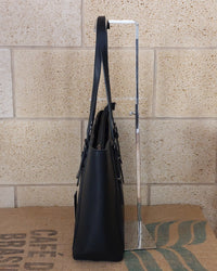 Sac Lecce simili cuir grainé noir vue de profil — 12 cm de profondeur, fermeture zip, anses longues réglables — ineva
