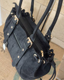 Grand Sac Milan nubuck synthétique noir avec pochette de cours A4 devant — capacité 3-4 cahiers A4, sac de cours spacieux, 45x27x10 cm — ineva
