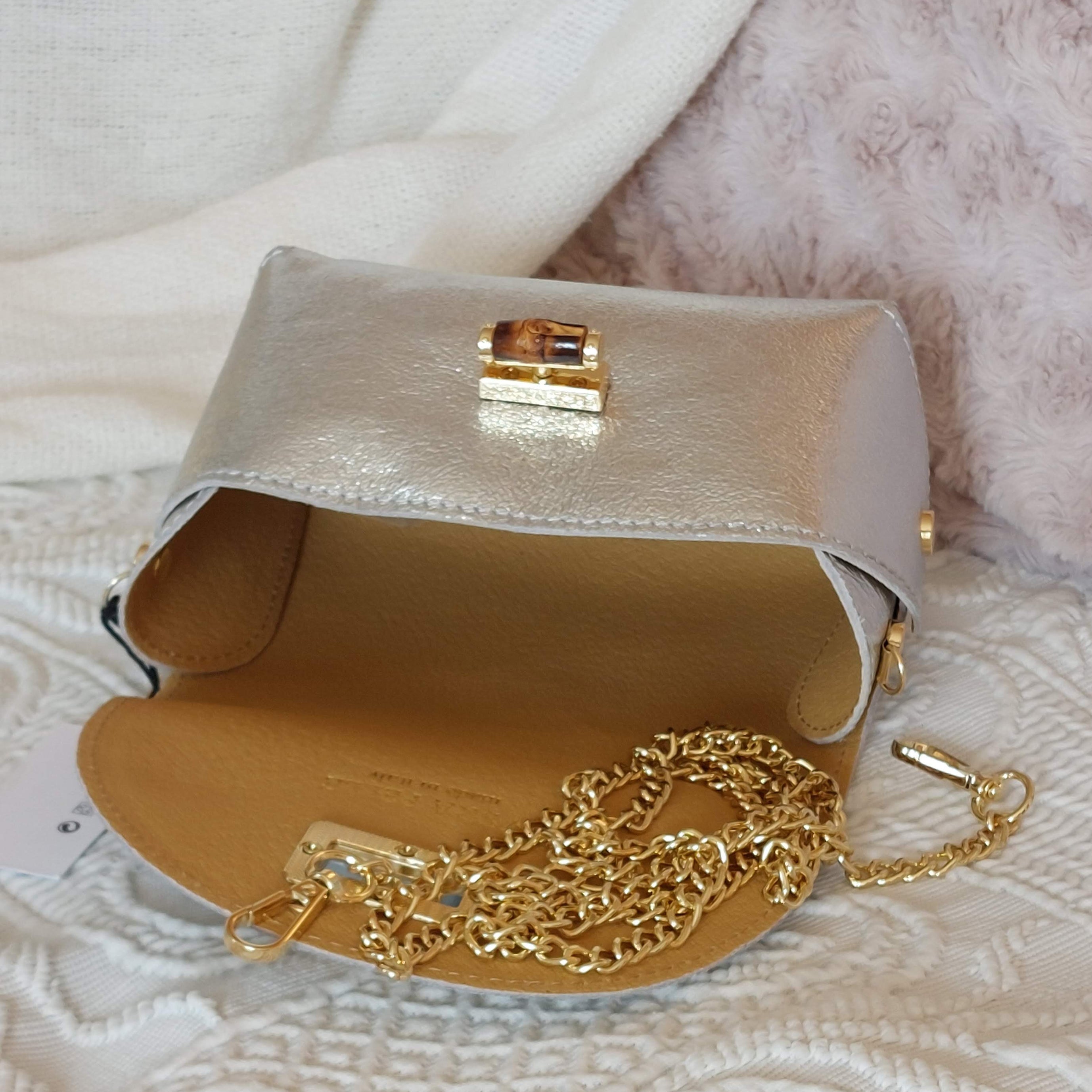 Sac à Main Monaco - Minaudière Cuir Rigide avec Chaînette Dorée