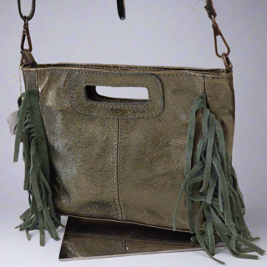 Sac Nevada - Sac à Main Cuir Grainé à Franges avec Bandoulière