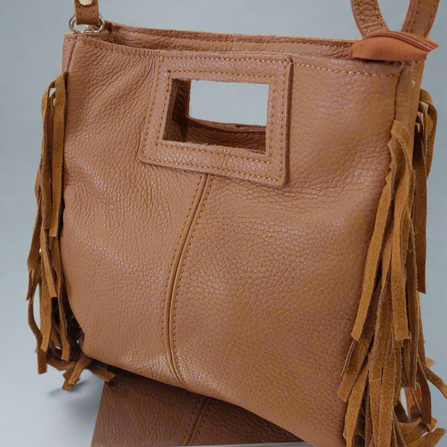 Sac Nevada - Sac à Main Cuir Grainé à Franges avec Bandoulière