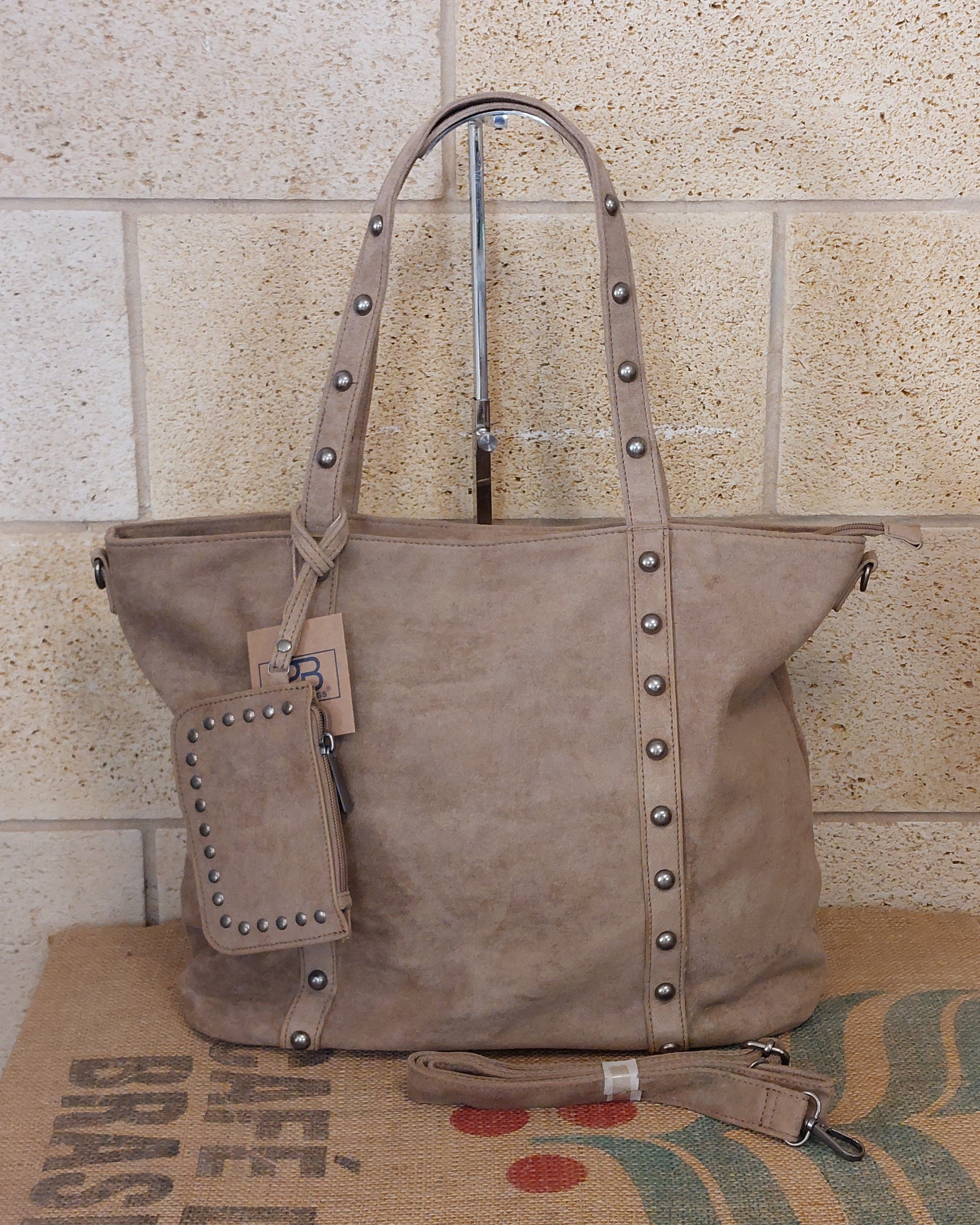 Sac Paolo — Grand Tote Bag Suédine Clouté Pochette Amovible Bandoulière