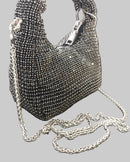 Sac Pepa mini bourse strass noir vue d'ensemble — forme demi-lune, anse main rigide argentée, chaînette bandoulière amovible argentée — ineva
