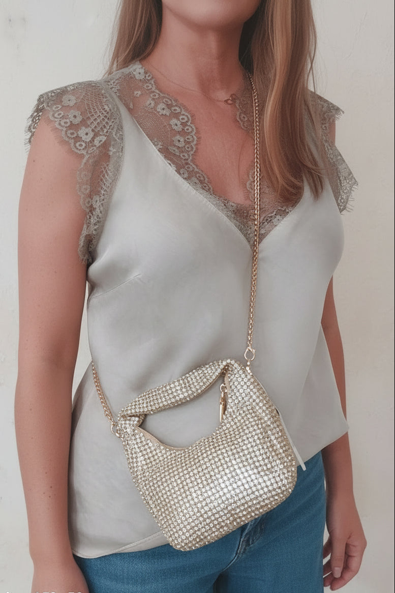 Sac Pepa — Mini Bourse Strass Anse Main Chaînette Bandoulière Soirée