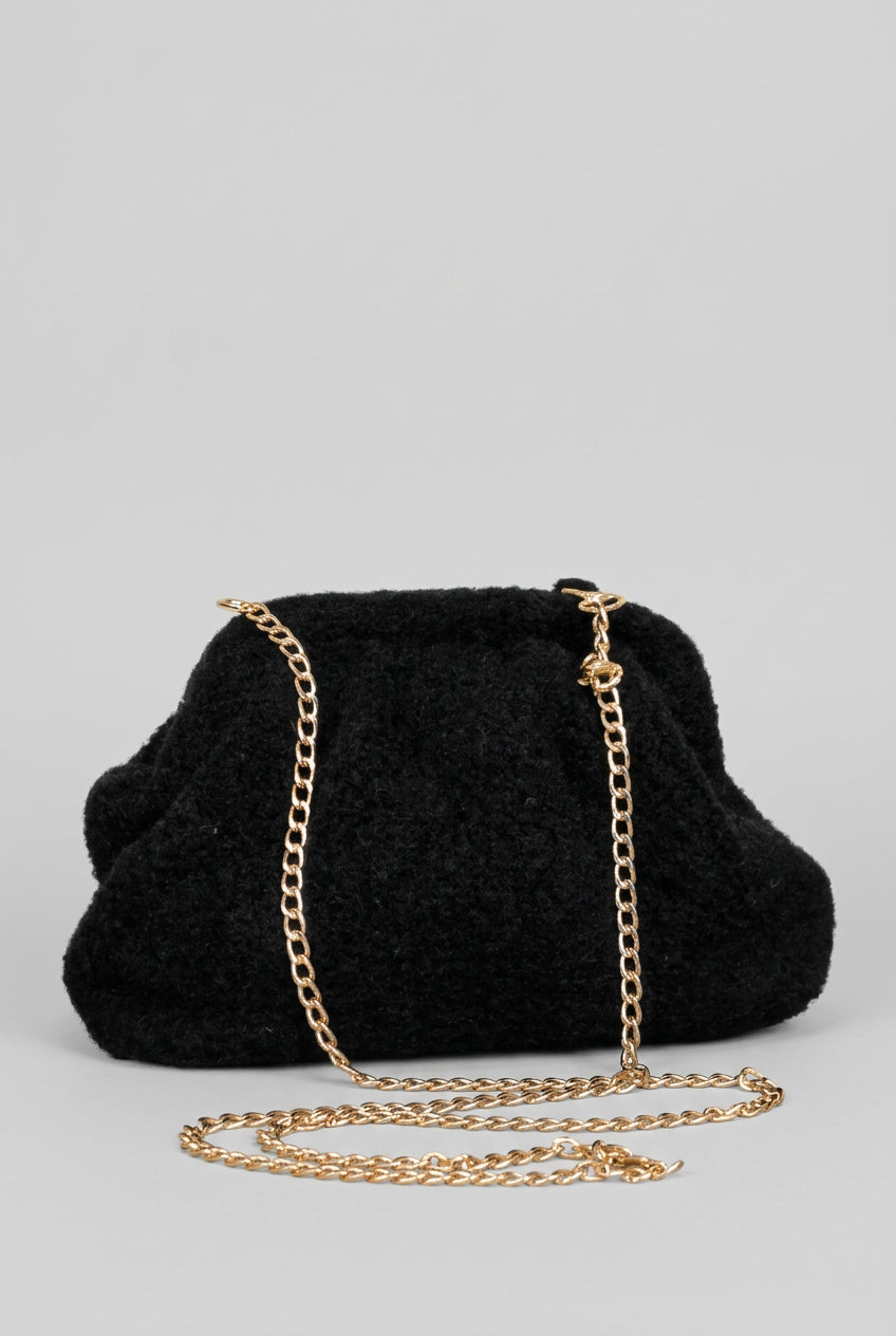 Sac bourse Sole noir aspect laine bouillie
