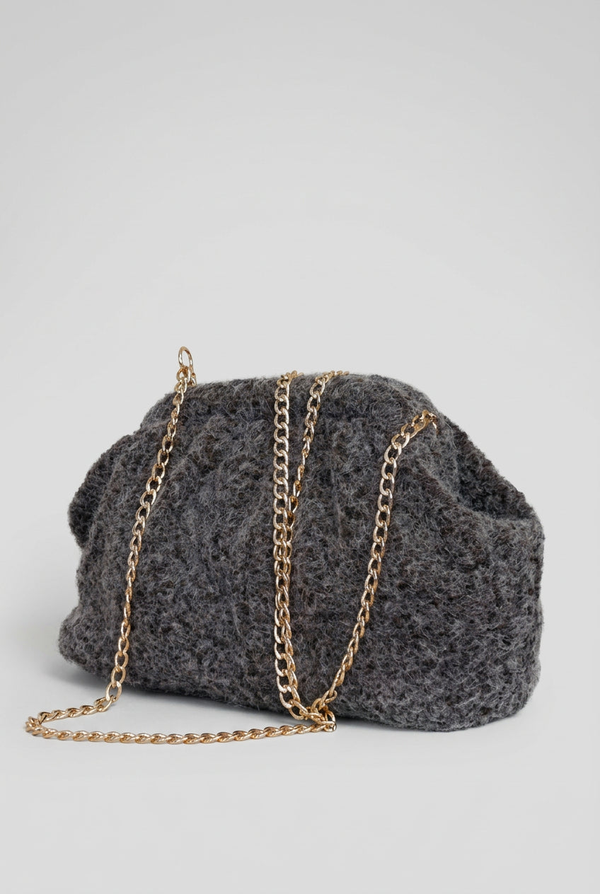 Sac bourse Sole taupe, chaînette dorée posée
