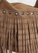 Vue de détail du sac Vegas camel en suédine

