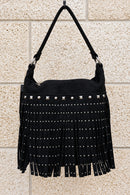 Sac Vegas noir en suédine à franges et clous, vue de face
