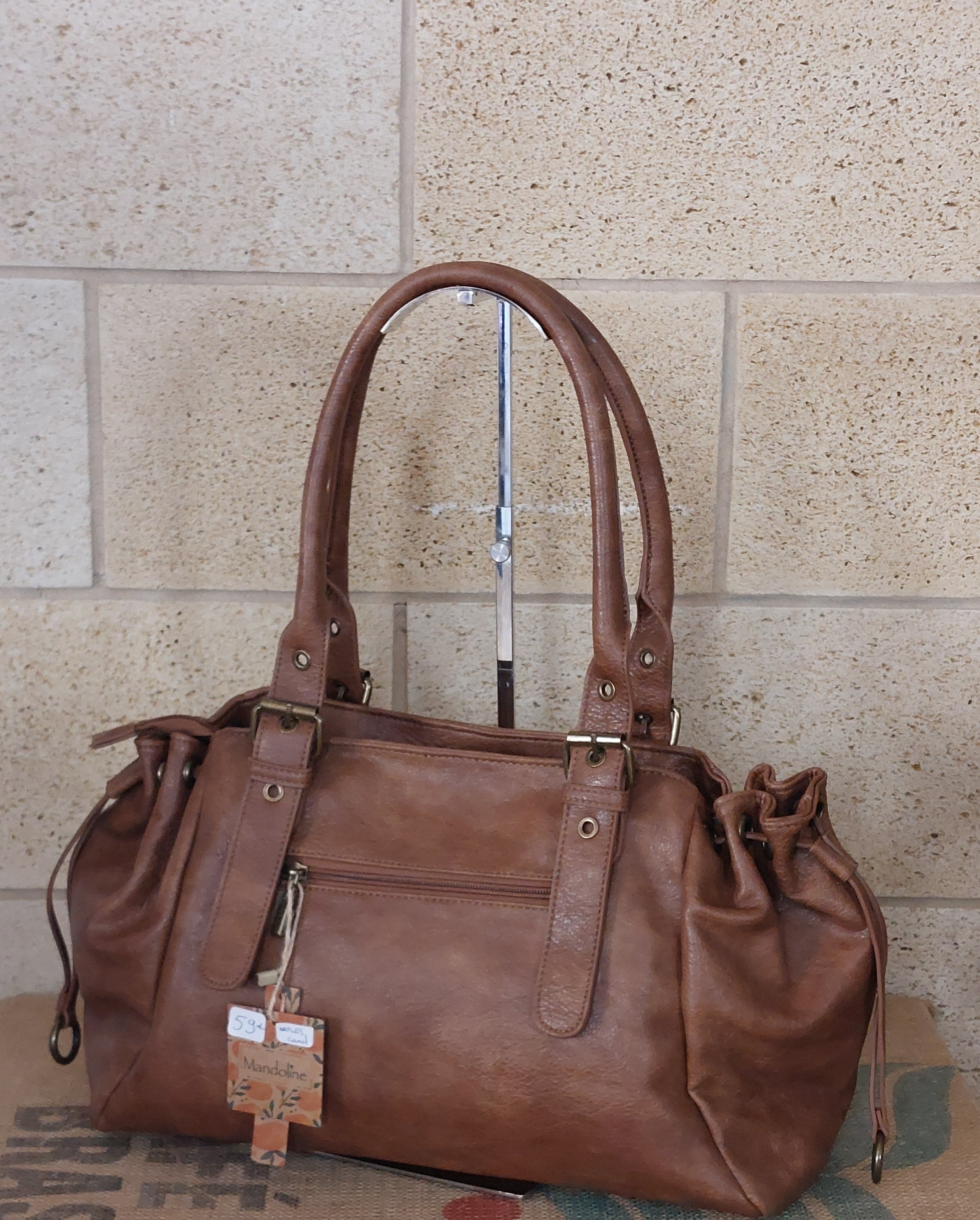 Sac Naples — Simili Cuir Vieilli Trapèze Cordons Coulissants Bandoulière Amovible