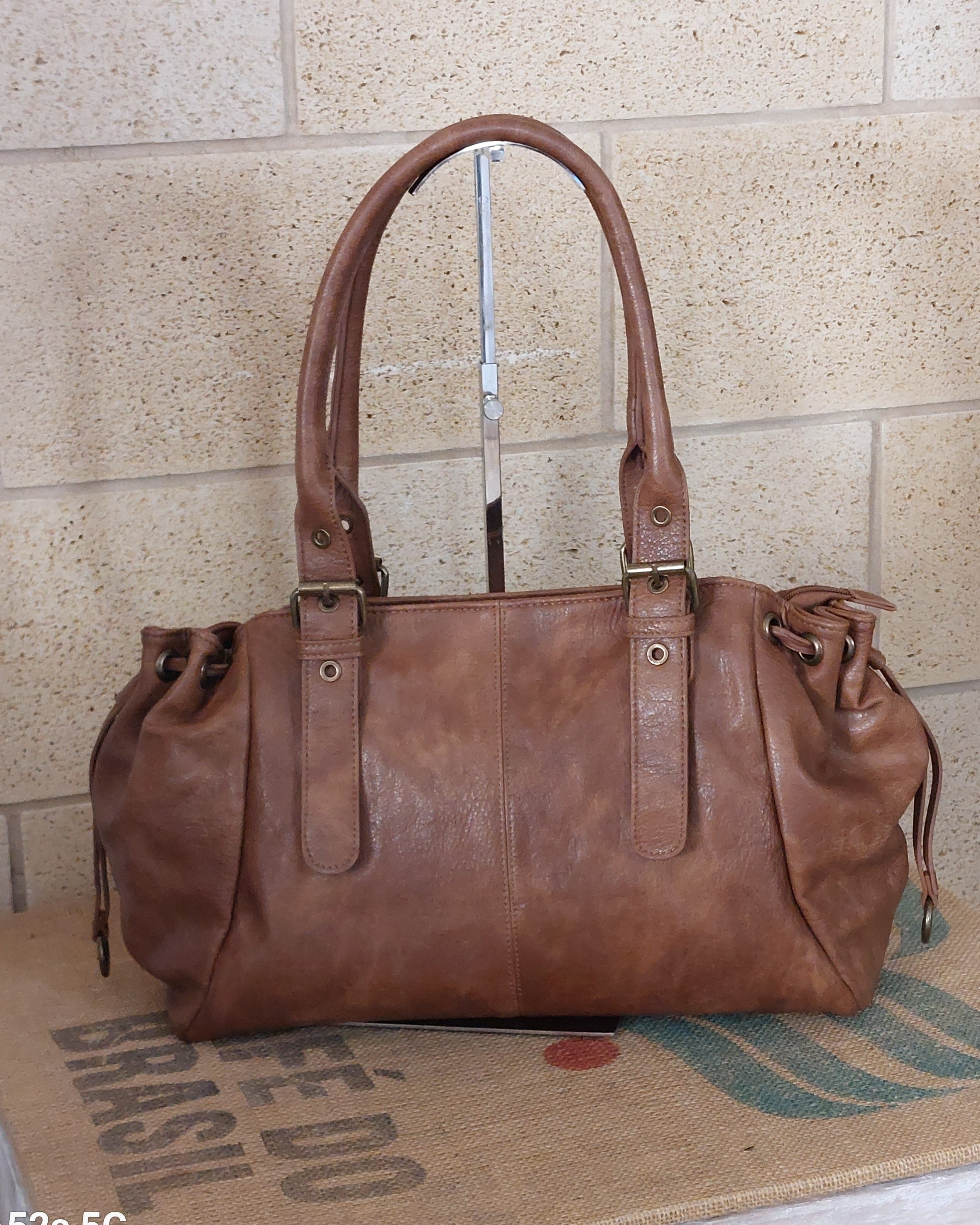 Sac Naples — Simili Cuir Vieilli Trapèze Cordons Coulissants Bandoulière Amovible