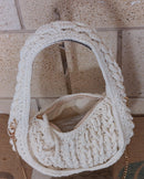 Sac Santiago ecru crochet ouvert – intérieur doublure beige et fermeture éclair, vue du dessus

