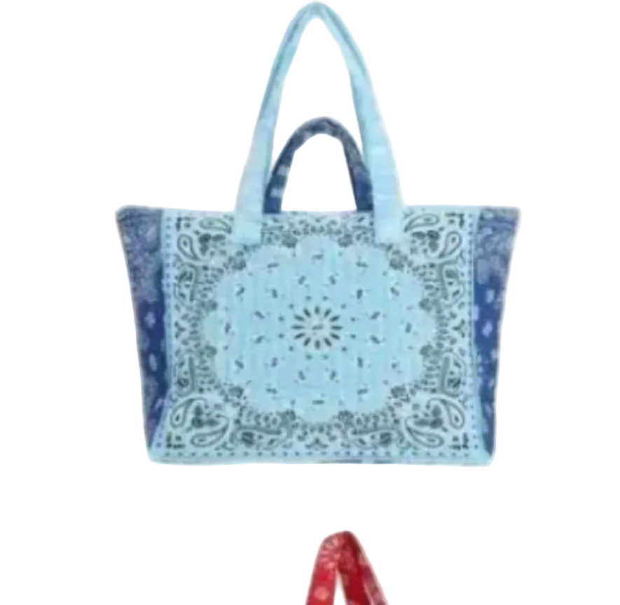 Sac de plage Dubrov ciel — cabas tissus imprimé bandana bi-color fermeture zip grandes anses — vue de face fond blanc — ineva
