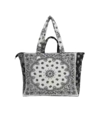 Sac de plage Dubrov noir — cabas tissus imprimé bandana bi-color fermeture zip grandes anses — vue de face fond blanc — ineva
