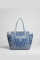Sac de plage Splitz marine — cabas tissus imprimé bandana bi-color fermeture zip multi-poches broderie colorée — accessoire estival femme — ineva
