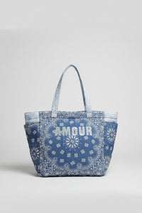 Sac de plage Splitz marine — cabas tissus imprimé bandana bi-color fermeture zip multi-poches broderie colorée — accessoire estival femme — ineva
