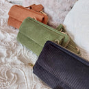 Sacoche bandoulière MEDINA en velours côtelé, vue des trois coloris dispos noir, kaki et camel