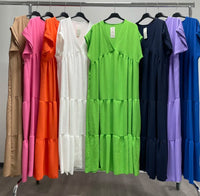 Robe Longue Col V Volants Bellal — Ample & Légère Femme