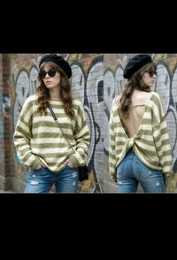 Pull Rayé Torsade Dos Lou — Col Bateau Maille Laine Alpaga Made in Italy 36/44