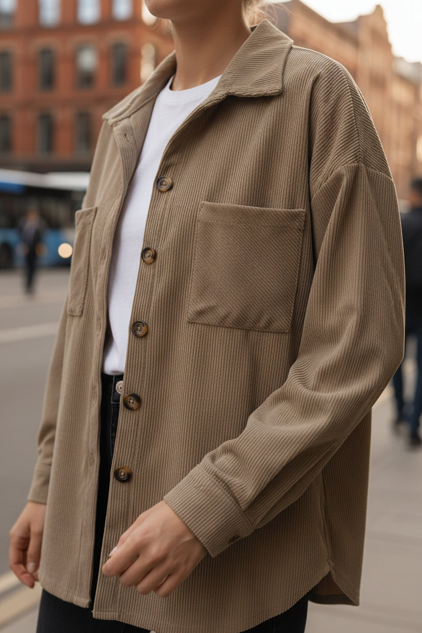 Surchemise Ida Velours Côtelé - Manches Longues Poches Poitrine Femme