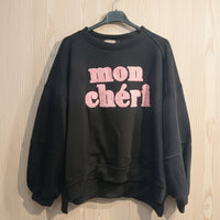 Sweat Samy coloris noir col rond avec broderie bouclette #mon chéri