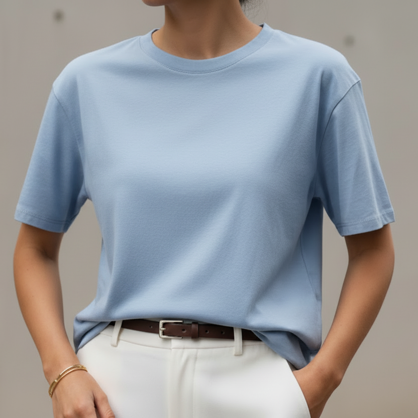 T-shirt Leria – Tee-shirt Col Rond Coupe Large 100% Coton Femme