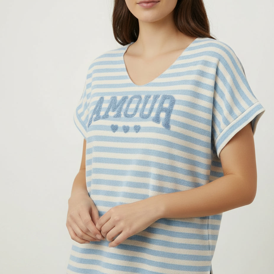 Top Boby – Top Marinière Rayé "Amour" en Coton