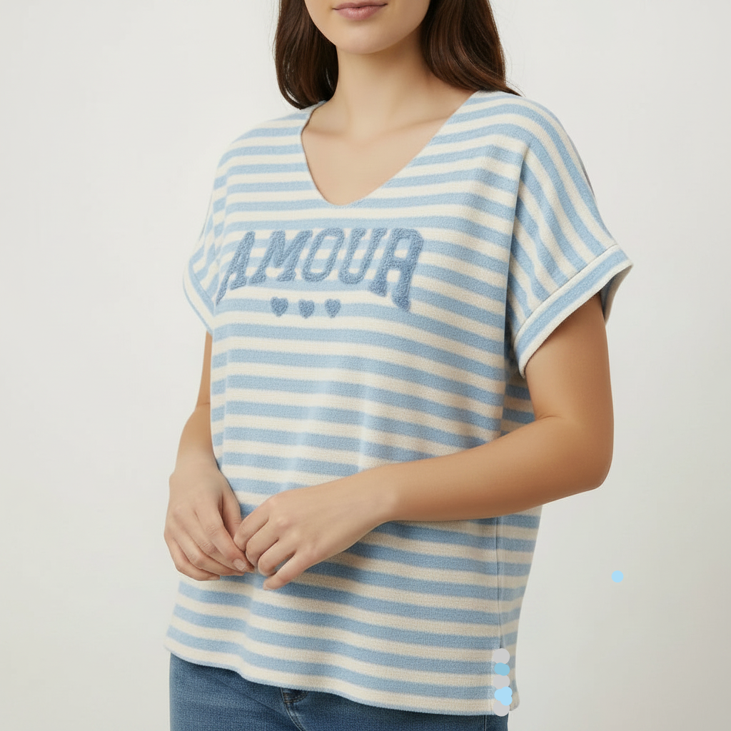 Top Boby – Top Marinière Rayé "Amour" en Coton