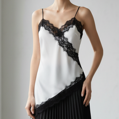 Top Bretelles Diego — Satin & Dentelle Bas Asymétrique
