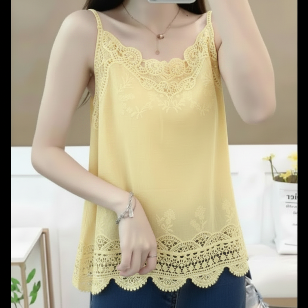 Top Carlotta Caraco Bretelles 100% Coton Finitions Crochet – Taille Unique 34-38