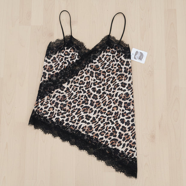 Top Bretelles Jim Satin Léopard - Asymétrique Finition Dentelle