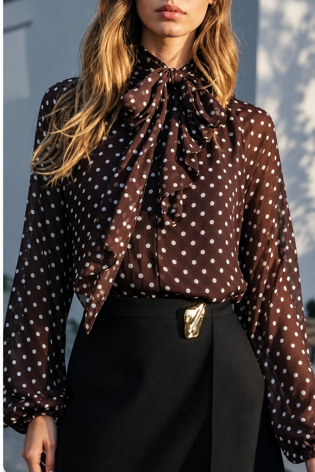 Blouse Mousseline Pois Julia — Col Lavallière Manches Raglan Made in Italy Femme 36/44